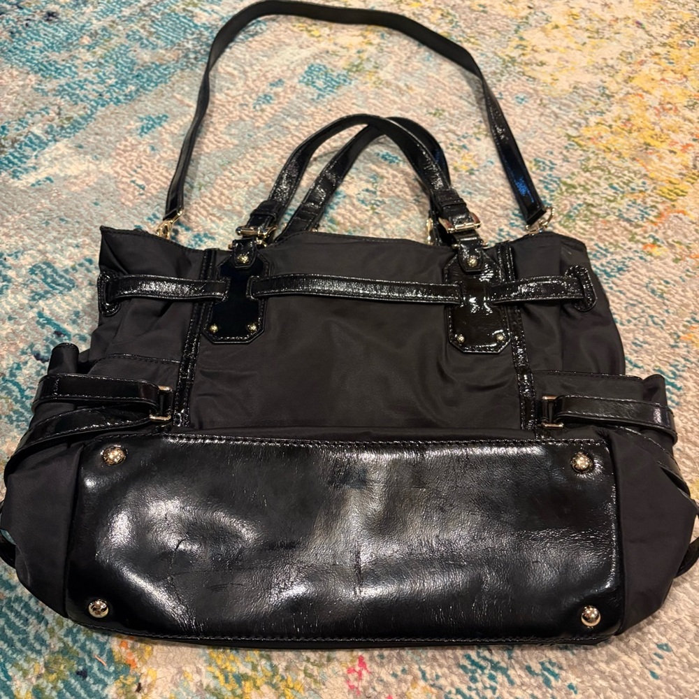 Michael Kors Gandervoort Black Vinyl Tote Leather Purse Carryall GUC Adjustable - Picture 5 of 13